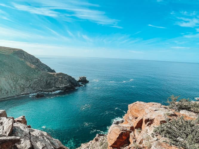 Rocky coastline meeting the blue Pacific Ocean