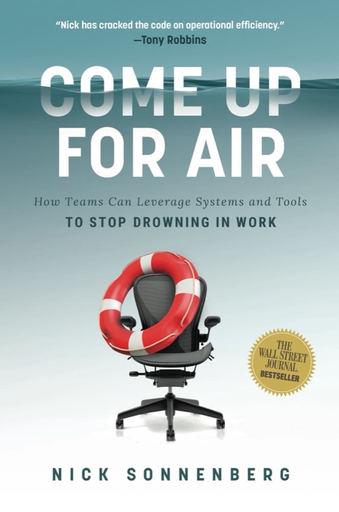 Come Up For Air by Nick Sonnenberg. A red life ring resting on an office chair, underwater.